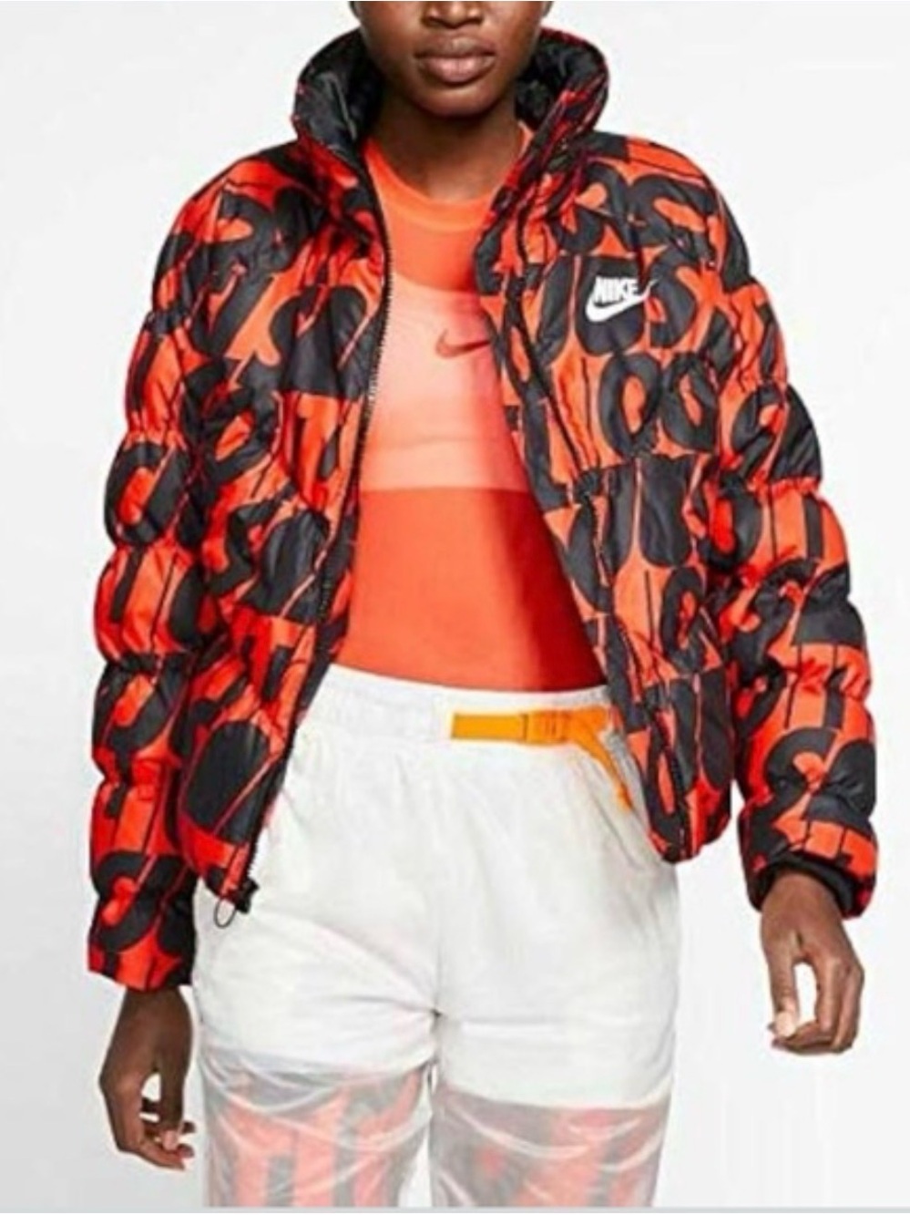 NWOT Nike Orange & Black Graphic Puffer Jacket